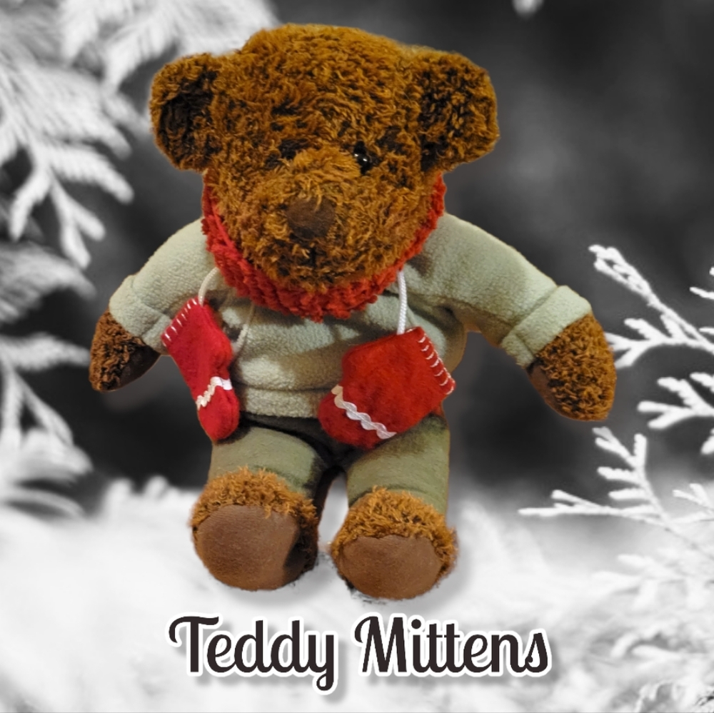 Vtg Hallmark Stuffed Winter Ski Brown Bear Scarf Teddy Mittens Green Pants Shirt